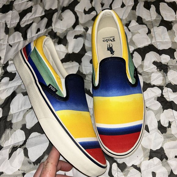 Polo Ralph Lauren Keaton Slip-On MEN'S Canvas Ombre Striped SIZE 11 NWOB - Picture 1 of 9